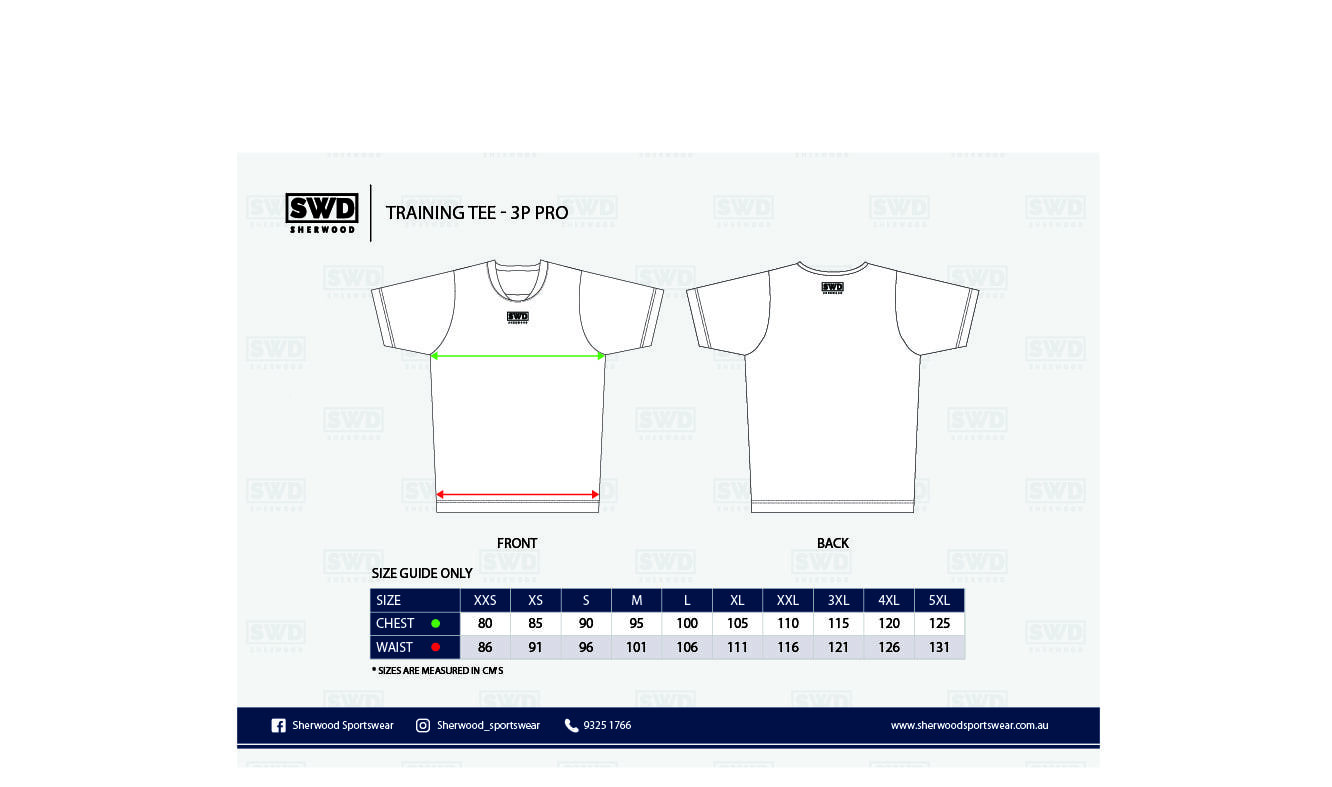 3P PRO - Training Tee SWD Size Chart