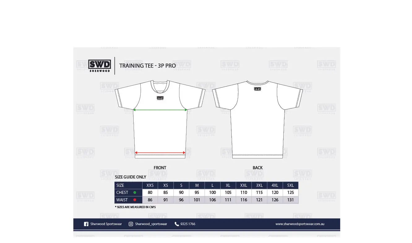 3P PRO - Training Tee SWD Size Chart